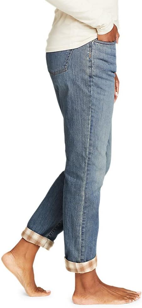 Eddie Bauer Womens Boyfriend FlannelLined JeansPetite Washed Indigo