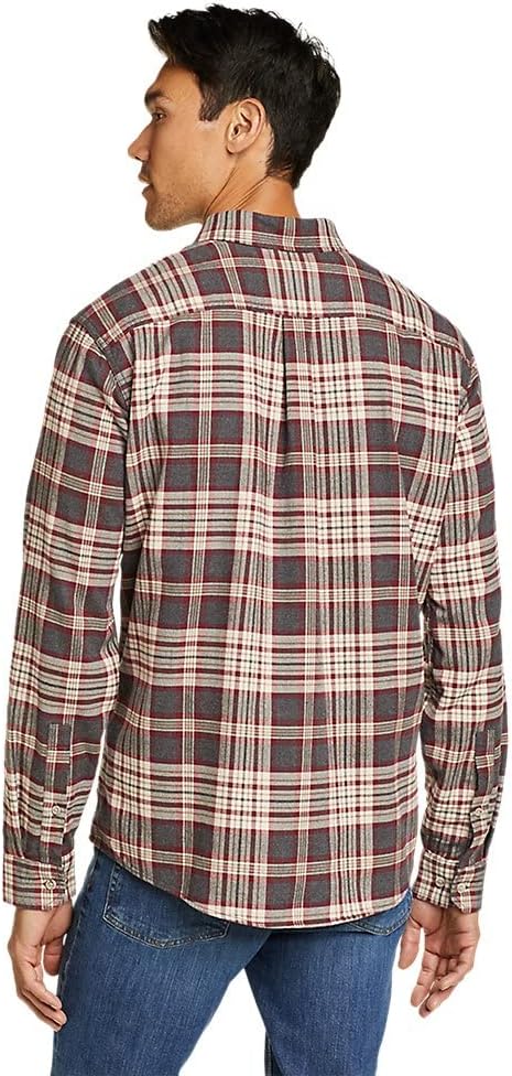 Eddie Bauer Mens Eddies Favorite Classic Fit Flannel Shirt  PlaidRegular Heather Gray