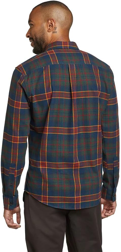 imageEddie Bauer Mens Regular Fit Field Flannel LongSleeve Shirt PatternedDark Green