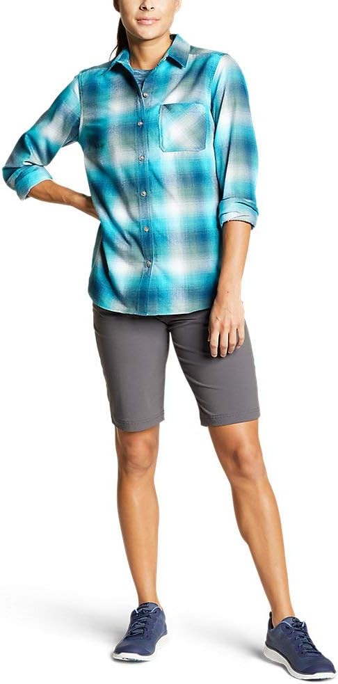 Eddie Bauer Womens Expedition Performance Flannel 20 ShirtPetite Blue Topaz