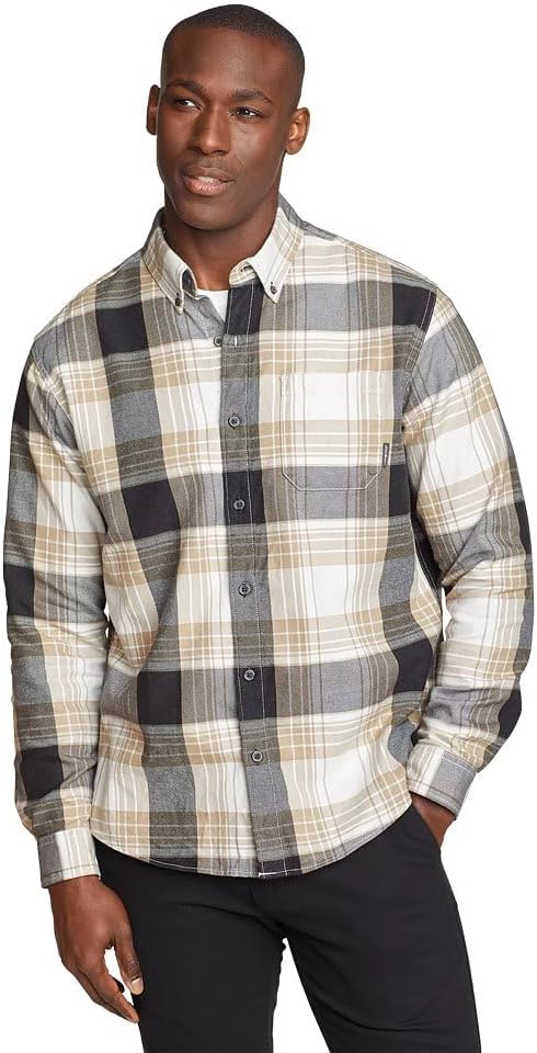 imageEddie Bauer Mens Classic Fit Favorite LongSleeve Flannel ShirtLight Khaki