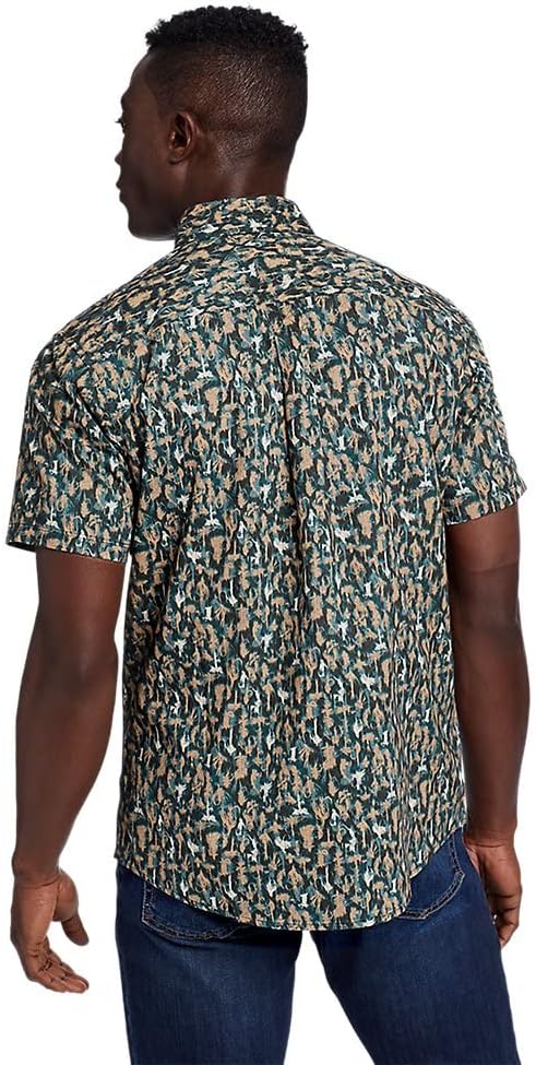 Eddie Bauer Mens Baja ShortSleeve Shirt  PrintRegular Evergreen