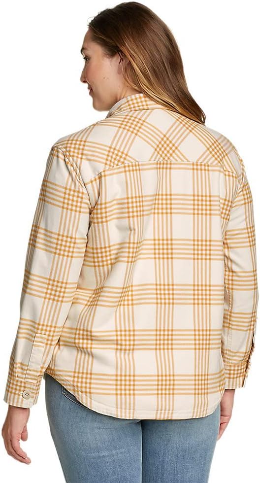 Eddie Bauer Womens Eddies Favorite Flannel Faux ShearlingLined Shirt Jacket Champagne XLarge TallEddie Bauer Womens Eddies Favorite Flannel Faux ShearlingLined Shirt Jacket Champagne XLarge Tall