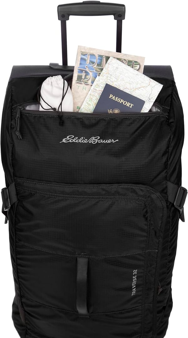 Eddie Bauer Traverse 32 Rolling Duffel BagMade from Ripstop Polyester with Telescoping HandleBlack