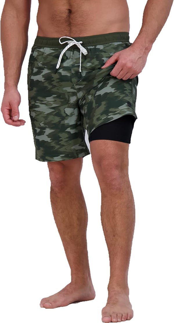 imageEddie Bauer Mens SPF 50 Volley Swim Trunk 8quot Inseam Comes with Comfort Liner  Ultimate Comfort ampamp StretchDark Loden