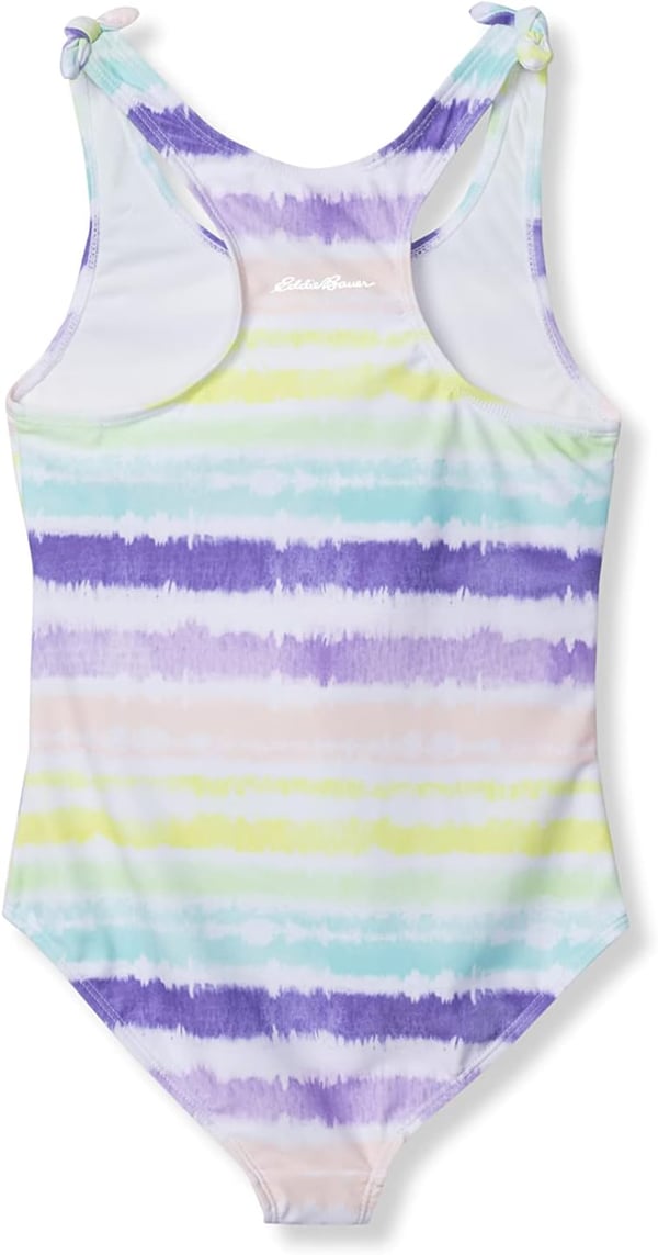 Eddie Bauer Girls OnePiece Swimsuit  UPF 50 Quick Dry OnePiece Bathing Suit for Girls SXLStriped Rainbow