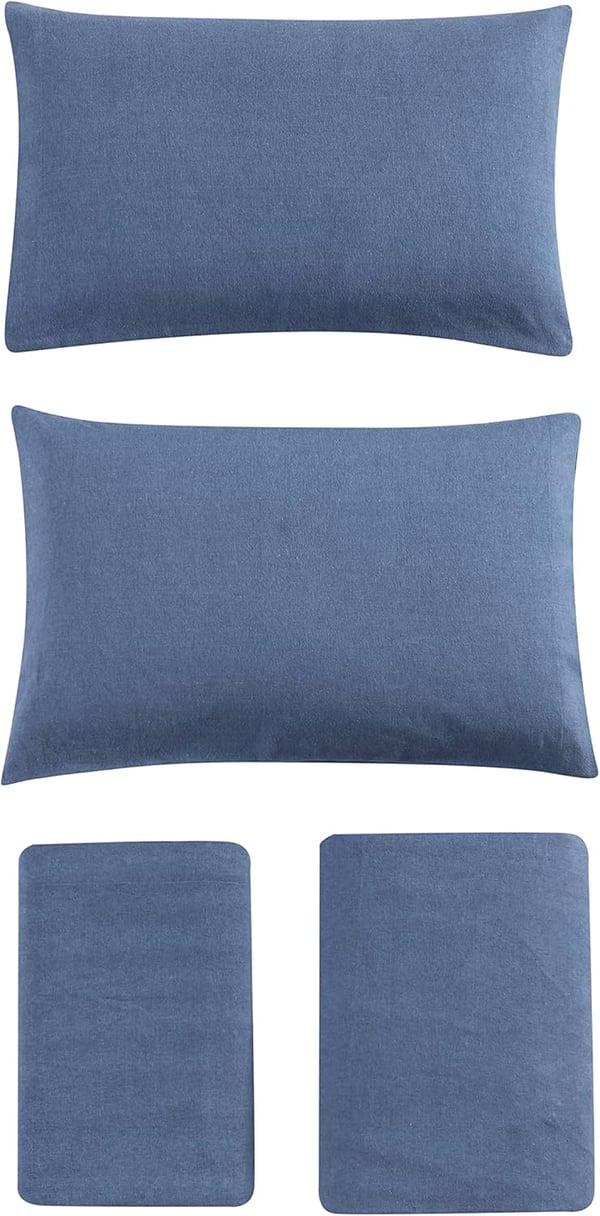 Eddie Bauer  Queen Sheets Cotton Flannel Bedding Set Brushed for Extra Softness Cozy Home Decor White QueenBlue