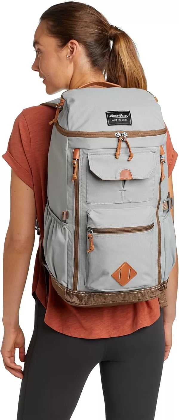 imageEddie Bauer Bygone Backpack with Exterior Pockets and Laptop Compatible Sleeve Light Heather Grey 30LLight Heather Grey