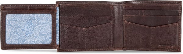 Eddie Bauer Mens Signature Logo Leather Flip Id Bifold Wallet with 6 Card Slots and RFID ProtectionBrown