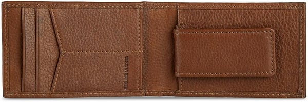 Eddie Bauer Mens Signature Logo Leather Bifold Money Clip Wallet with 3 Card Slots and RFID ProtectionTan