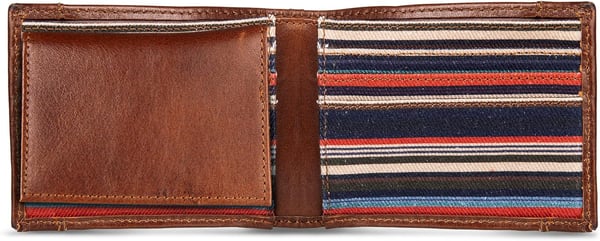 Eddie Bauer Mens Pioneer Leather and Printed Cotton Canvas Passcase WalletMulti