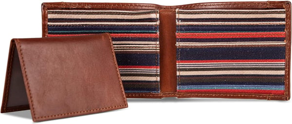 Eddie Bauer Mens Pioneer Leather and Printed Cotton Canvas Passcase WalletMulti