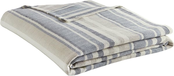 Eddie Bauer  Queen Blanket Lightweight Cotton Bedding Home Decor for All Seasons Herringbone Bone QueenBlue Stripe