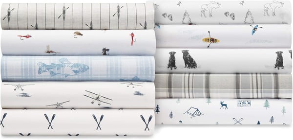 Eddie Bauer  Twin Sheets Cotton Percale Bedding Set Crisp amp Cool Home Decor Eddies Oar 3 pieces Twin White and BlueQueen Animal Tracks WhiteBlack