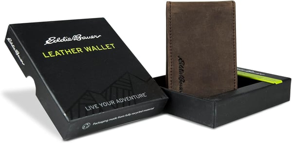 Eddie Bauer Embossed Sasquatch Leather Money Clip Bifold Wallet with RFID Protection  TanEddie Bauer Embossed Sasquatch Leather Money Clip Bifold Wallet with RFID Protection  Tan