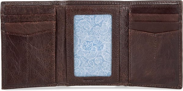 Eddie Bauer Mens Signature Logo Leather Trifold Wallet with 6 Card Slots and RFID ProtectionBrown