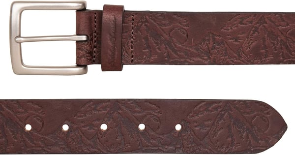 Eddie Bauer Mens Casual Leather Belt with Metal BuckleBrown Debossed Adventure