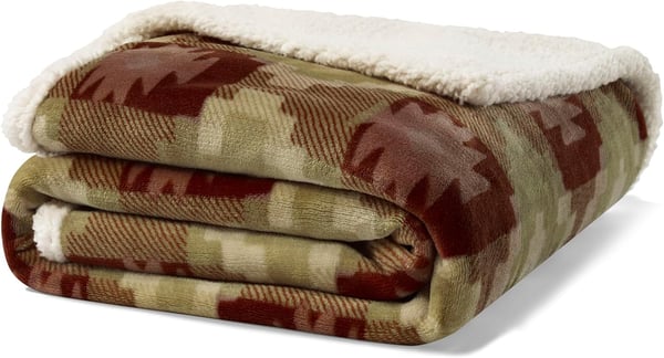 Eddie Bauer  Throw Blanket Reversible Sherpa Fleece Bedding Home Decor for All Seasons Bunkhouse Plaid Beige ThrowCopper Creek Brown