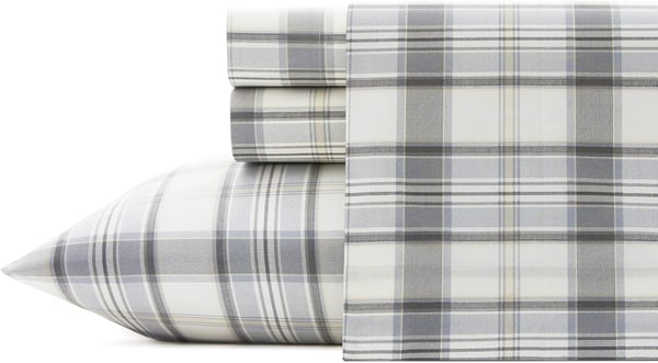 Eddie Bauer Home Sheets Cotton Percale Bedding Set Crisp  Cool Stylish Home Decor4 pcs Queen Northern Plaid GreyWhiteChinook Plaid