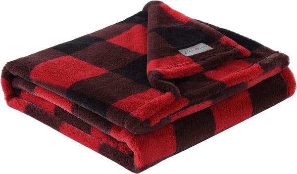 Eddie Bauer  Throw Blanket Faux Fur Reversible Bedding Buffalo Plaid Home Decor for All Seasons RedBlack 50 x 60Throw amp Pillow Cover Set RedBlack