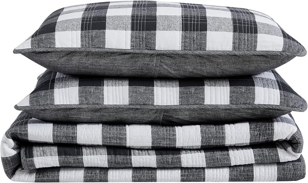 Eddie Bauer Twin Quilt Set Cotton Reversible Bedding with Matching Sham Home Decor for All Seasons Lakehouse Plaid Light Grey TwinTwin Dark Grey