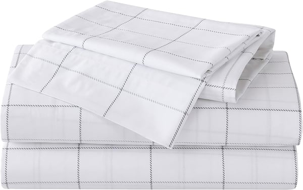 Eddie Bauer Home Sheets Cotton Percale Bedding Set Crisp  Cool Stylish Home Decor4 pcs Queen Northern Plaid GreyWhiteChinook Plaid