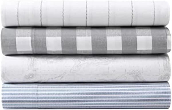 Eddie Bauer Home Sheets Cotton Percale Bedding Set Crisp  Cool Stylish Home Decor4 pcs Queen Northern Plaid GreyWhiteFish Atol WhiteGrey