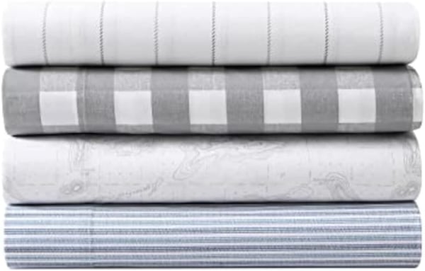 Eddie Bauer  Twin Sheets Cotton Percale Bedding Set Crisp amp Cool Home Decor Eddies Oar 3 pieces Twin White and BlueFull Lakehouse Plaid GreyWhite