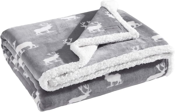 Eddie Bauer  Throw Blanket Super Soft Reversible Sherpa Fleece Bedding Ideal Christmas ampamp White Elephant Gifts Cozy Plaid Home Decor Fair Isle Peak ThrowElk Stance GreyWhite