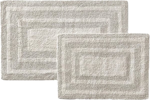 imageEddie Bauer  Bathroom Rugs Set Soft Tufted Cotton Bathroom Decor Super Absorbent ampamp Quick Dry Logan Chrome Grey 2 PieceLight Grey