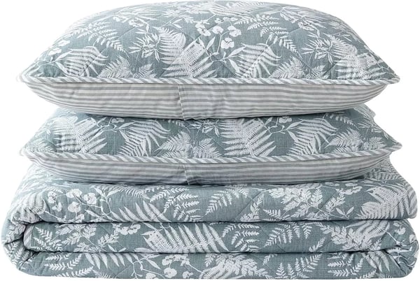 imageEddie Bauer  Twin Quilt Set Reversible Bedding with Matching Sham Lightweight Home Decor for All Seasons Hidden Lake Blue TwinFern Garden Green