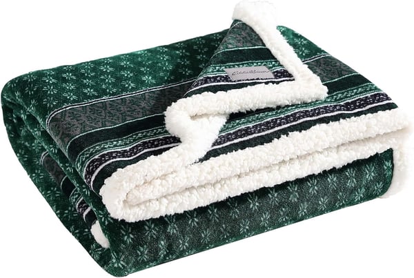 Eddie Bauer  Throw Blanket Super Soft Reversible Sherpa Fleece Bedding Ideal Christmas ampamp White Elephant Gifts Cozy Plaid Home Decor Fair Isle Peak ThrowFair Isle Green