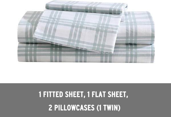 Eddie Bauer  Twin Sheets Cotton Percale Bedding Set Crisp amp Cool Home Decor Light Green Plaid TwinKing Basic Plaid Light Green