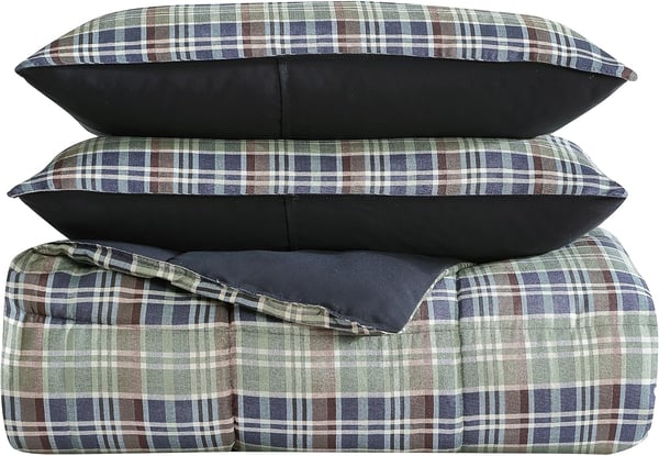 Eddie Bauer King Comforter Set Reversible Microsuede Bedding with Matching Shams Casual Home Decor Rugged Plaid Brown KingRugged Navy