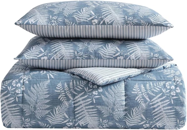 Eddie Bauer  Twin Comforter Set Soft Reversible Bedding with Matching Sham Wildflower Inspired Home Decor with Stripe Reverse Fern Garden Blue TwinTwin Fern Garden Blue