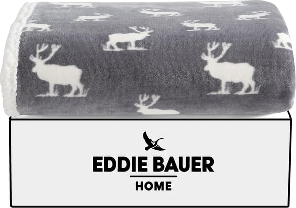 Eddie Bauer  Throw Blanket Super Soft Reversible Sherpa Fleece Bedding Ideal Christmas ampamp White Elephant Gifts Cozy Plaid Home Decor Fair Isle Peak ThrowElk Stance GreyWhite