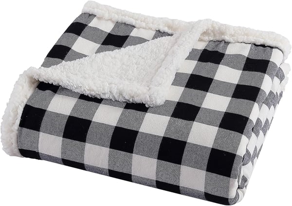 Eddie Bauer  Throw Blanket Reversible Sherpa Fleece Bedding Buffalo Plaid Home Decor for All Seasons Black Check ThrowThrow Black Check