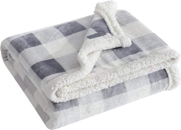 Eddie Bauer  Throw Blanket Reversible Sherpa Fleece Bedding Home Decor for All Seasons Bunkhouse Plaid Beige ThrowChrome GreyWhite