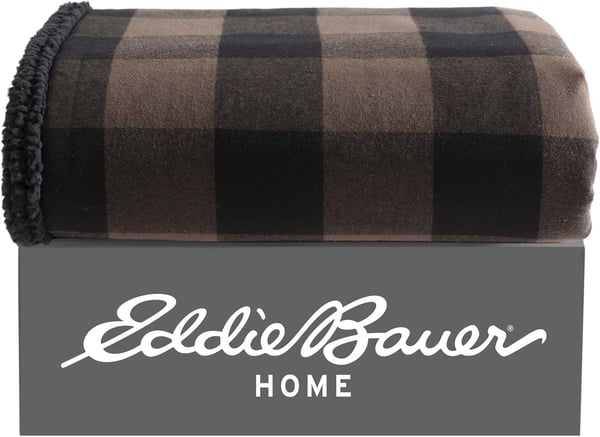 Eddie Bauer  Throw Blanket Reversible Sherpa Fleece Bedding Buffalo Plaid Home Decor for All Seasons Black Check ThrowThrow BrownBlack