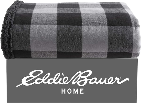 Eddie Bauer  Throw Blanket Reversible Sherpa Fleece Bedding Buffalo Plaid Home Decor for All Seasons Black Check ThrowThrow GreyBlack