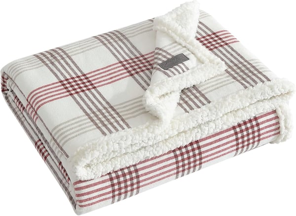 Eddie Bauer  Throw Blanket Super Soft Reversible Cotton Flannel Sherpa Bedding Ideal Christmas ampamp White Elephant Gifts Cozy Plaid Home Decor Montlake Plaid Red ThrowUnion Bay RedKhaki