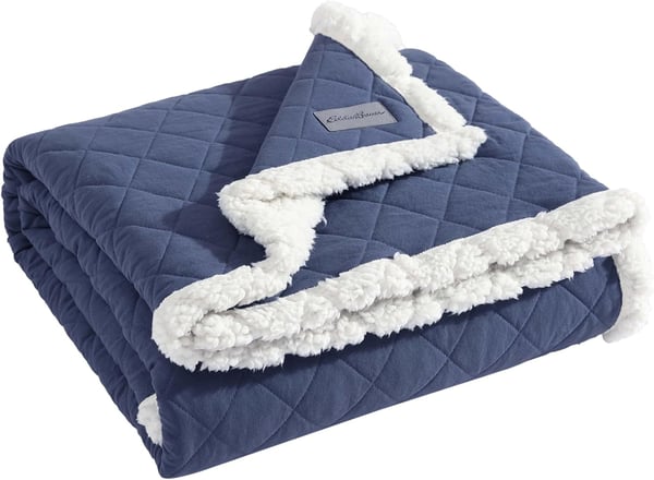 Eddie Bauer Throw Blanket Reversible Sherpa Fleece Bedding Home Decor for All Seasons Solid Navy Blue 50 x 60Solid Navy Blue