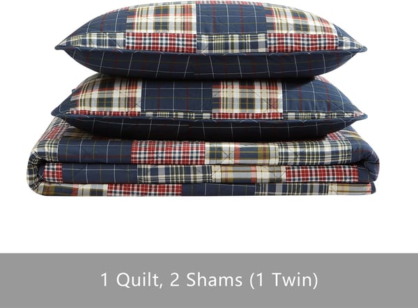 Eddie Bauer  Queen Quilt Set Cotton Reversible Bedding with Matching Shams Lightweight Home Decor for All Seasons Madrona NavyRed QueenMadrona NavyRed