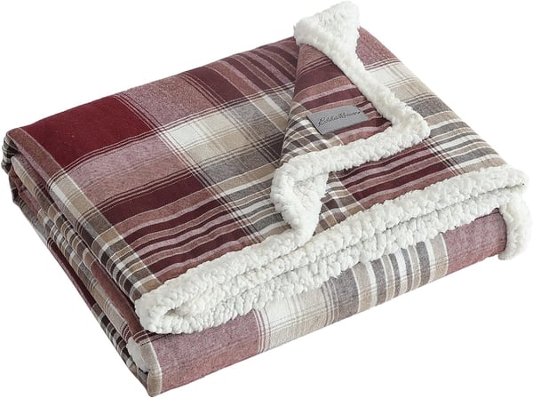 Eddie Bauer  Throw Blanket Cotton Flannel Home Decor All Season Reversible Sherpa Bedding Winslow Charcoal ThrowTwin Lakes Red