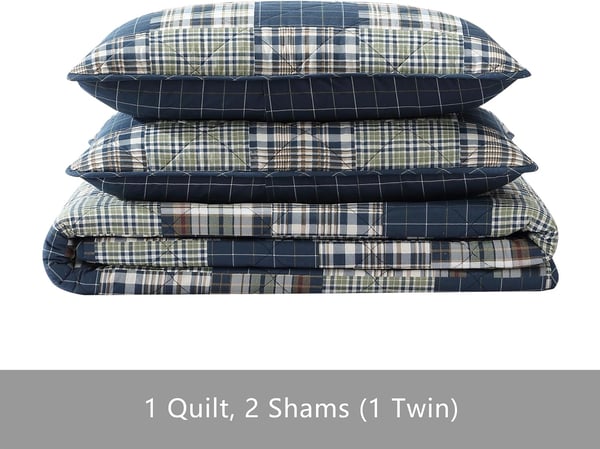 Eddie Bauer  Queen Quilt Set Cotton Reversible Bedding with Matching Shams Lightweight Home Decor for All Seasons Madrona NavyRed QueenMadrona Plaid NavyGreen