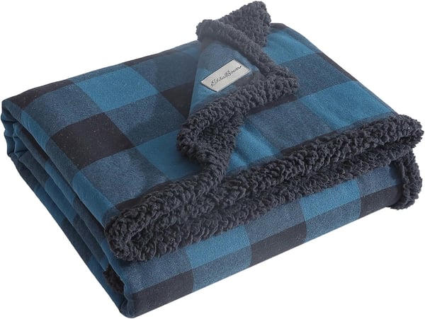 Eddie Bauer  Throw Blanket Reversible Sherpa Fleece Bedding Buffalo Plaid Home Decor for All Seasons Black Check ThrowThrow Midnight BlueBlack