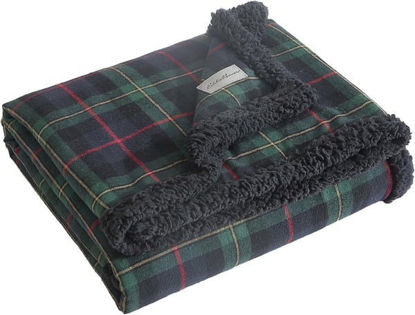 Eddie Bauer  Throw Blanket Cotton Flannel Home Decor All Season Reversible Sherpa Bedding Winslow Charcoal ThrowPine Tartan RedGreenCharcoal