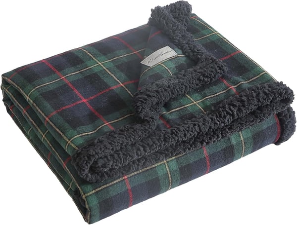 Eddie Bauer  Throw Blanket Super Soft Reversible Cotton Flannel Sherpa Bedding Ideal Christmas ampamp White Elephant Gifts Cozy Plaid Home Decor Montlake Plaid Red ThrowPine Tartan RedGreenCharcoal