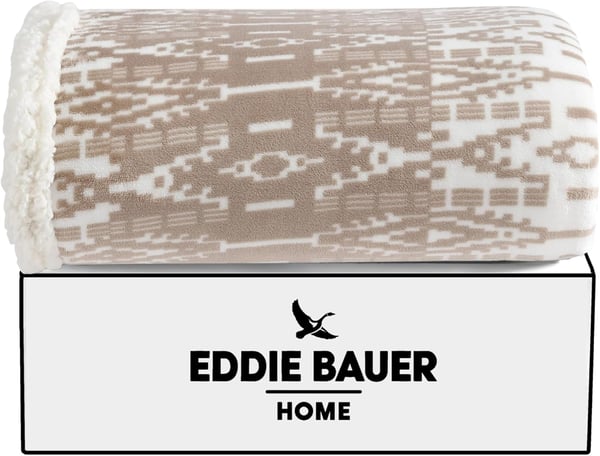 Eddie Bauer  Throw Blanket Super Soft Reversible Sherpa Fleece Bedding Ideal Christmas ampamp White Elephant Gifts Cozy Plaid Home Decor Fair Isle Peak ThrowSan Juan Oyster