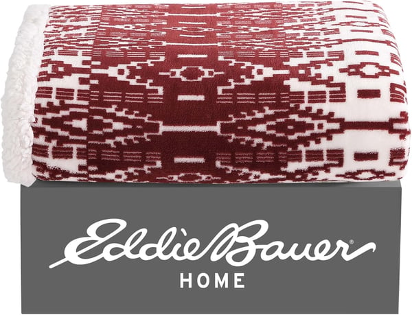 Eddie Bauer  Throw Blanket Super Soft Reversible Sherpa Fleece Bedding Ideal Christmas ampamp White Elephant Gifts Cozy Plaid Home Decor Fair Isle Peak ThrowSan Juan Red ClayWhite